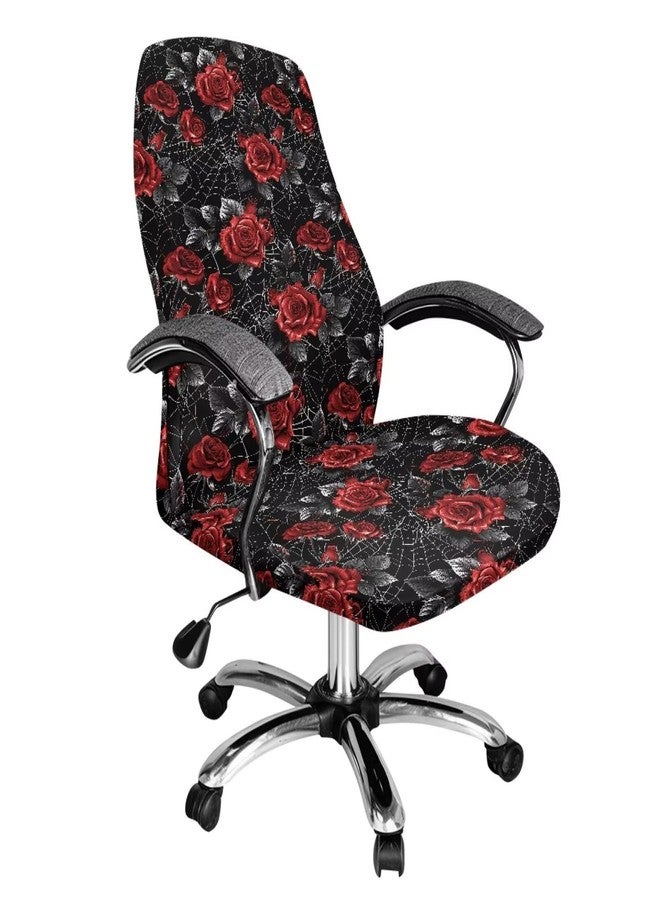 Talayituse Rose Spider Web Print Office Computer Chair Covers, Stretchable Rotating Chair Cover Halloween Decoration Removable Washable Rotating Chair Protective Slipcover, Large - Image 1